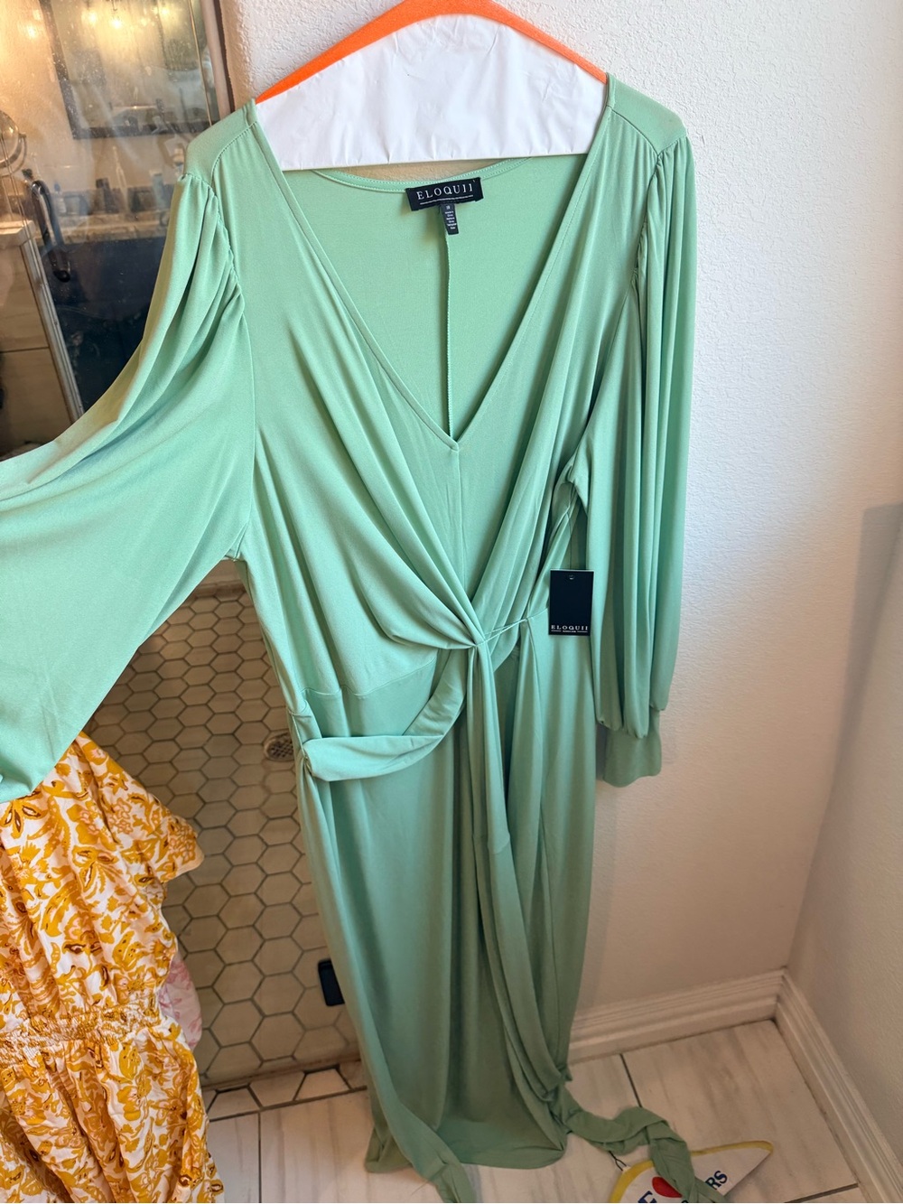 Eloquii Sage Green Wrap Maxi Dress with Long Sleeves - Picture 2 of 3